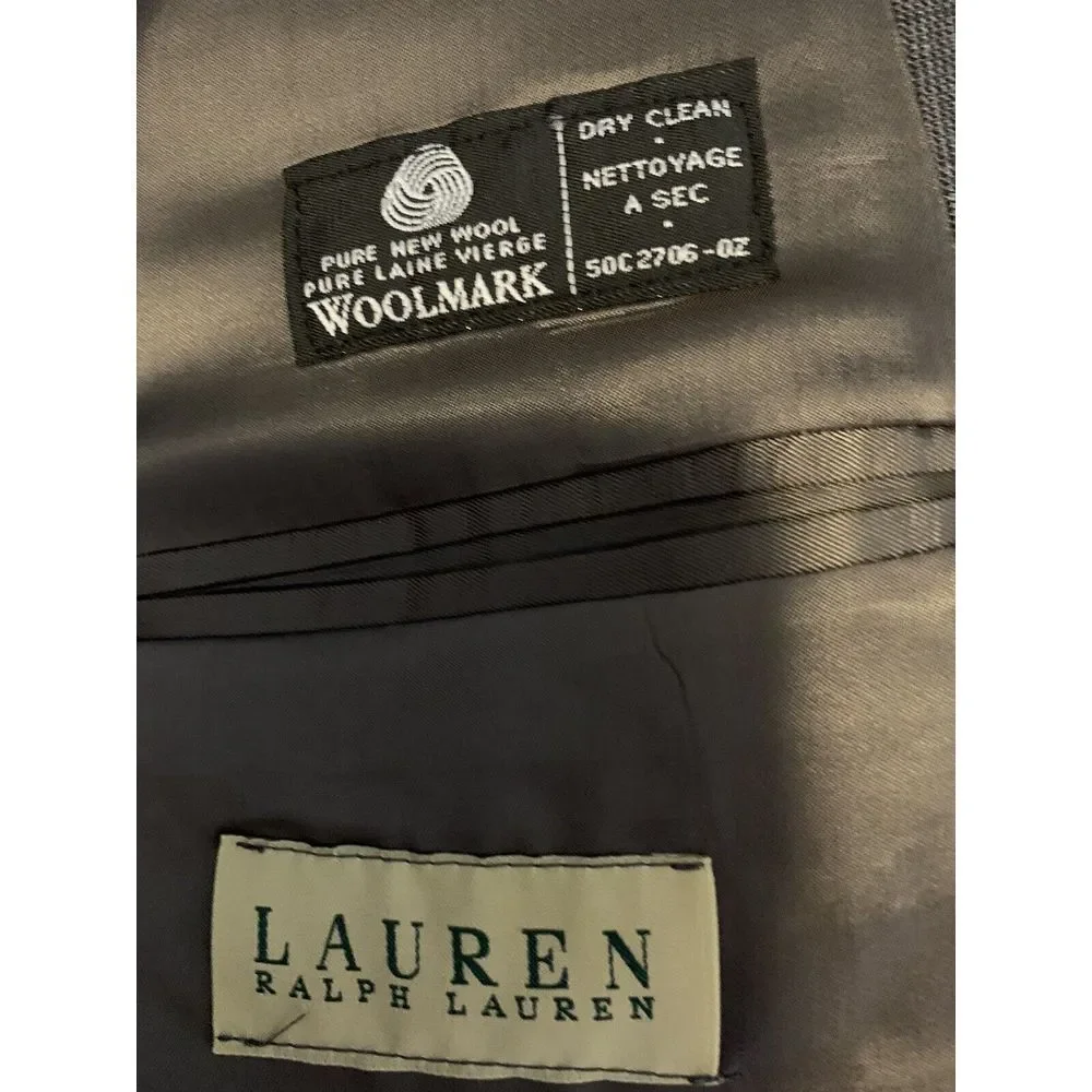 Ralph Lauren 46R Gray Suit Jacket 100%‎ Woolaine 90736.